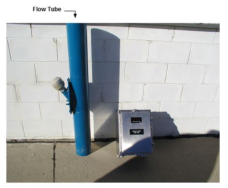 RayMas® Non-contact Solids Flow Meter, Gravity Flow Type; 6”-diameter metering Whole Corn;  Similar 8”-diameter metering Ground Processed Corn